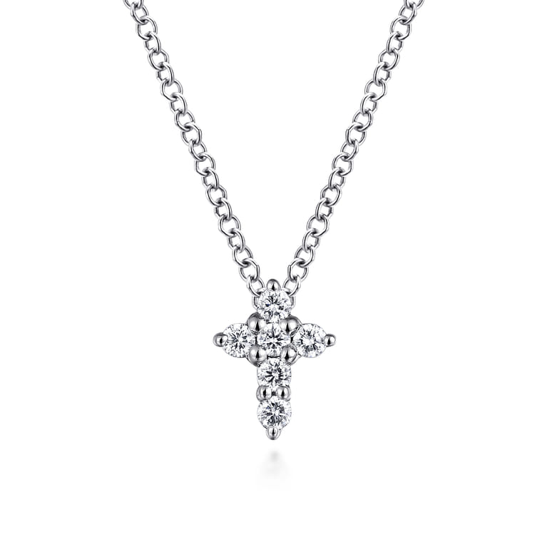 14K White Gold Diamond Cross Necklace - 0.11 ct - Shot 1