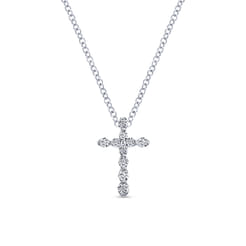 14K White Gold Diamond Cross Necklace