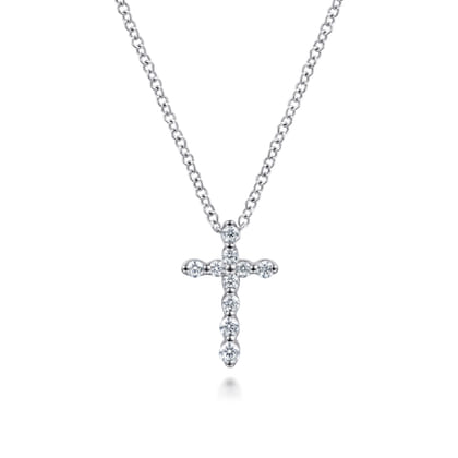 14K White Gold Diamond Cross Necklace