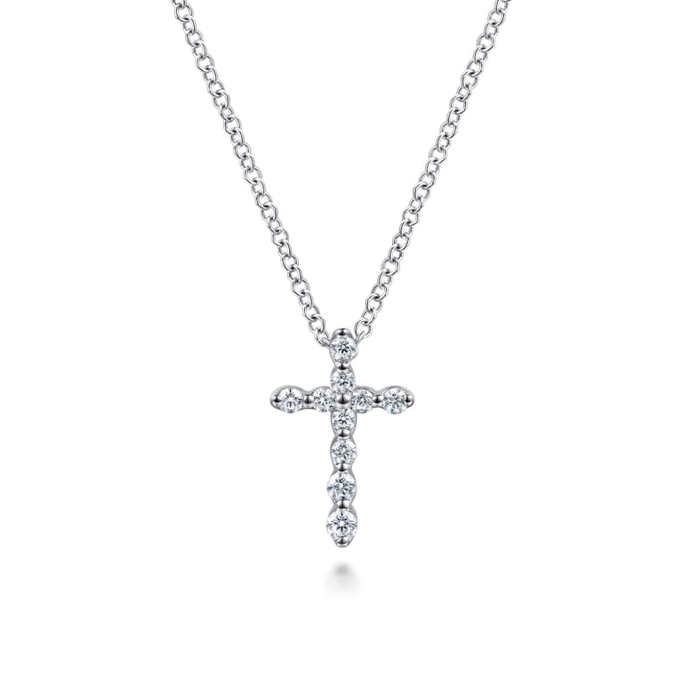 14K White Gold Diamond Cross Necklace - 0.16 ct - Shot 1