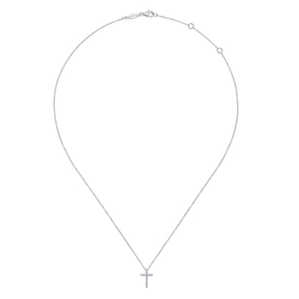 14K White Gold Diamond Cross Necklace