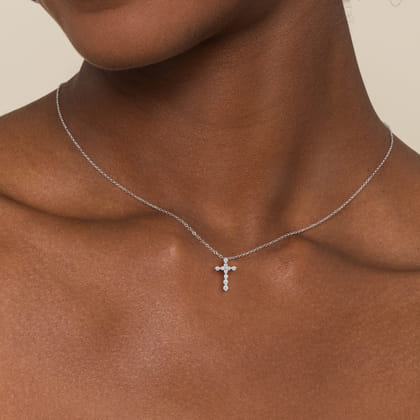 14K White Gold Diamond Cross Necklace