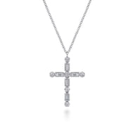 14K White Gold Diamond Cross Necklace