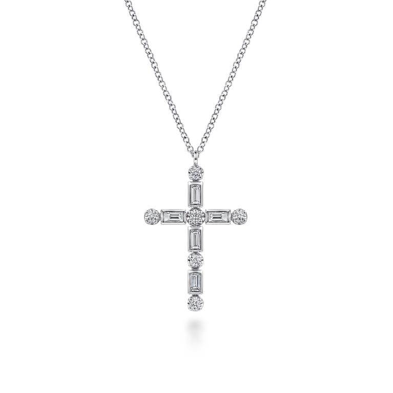 14K White Gold Diamond Cross Necklace - 0.4 ct - Shot 1