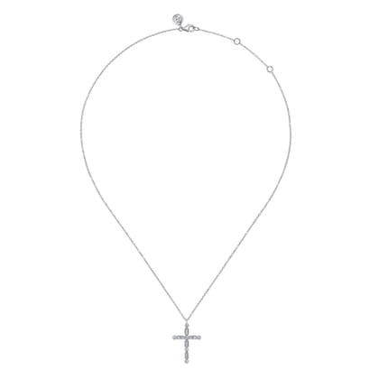14K White Gold Diamond Cross Necklace