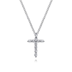 14K White Gold Diamond Cross Pendant Necklace
