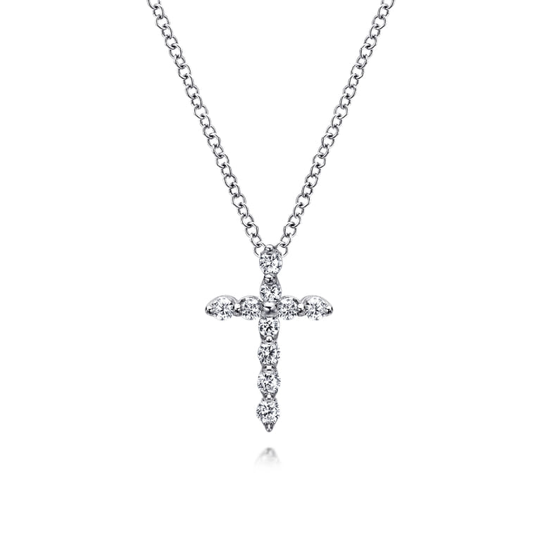 14K White Gold Diamond Cross Pendant Necklace - 0.4 ct - Shot 1