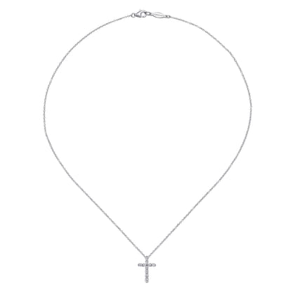 14K White Gold Diamond Cross Pendant Necklace