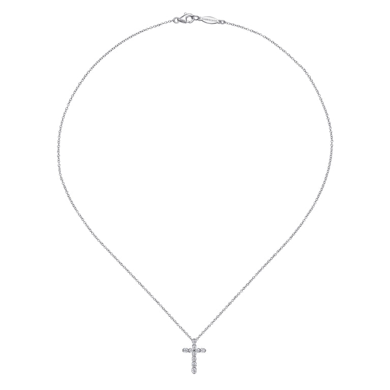 14K White Gold Diamond Cross Pendant Necklace - 0.4 ct - Shot 2