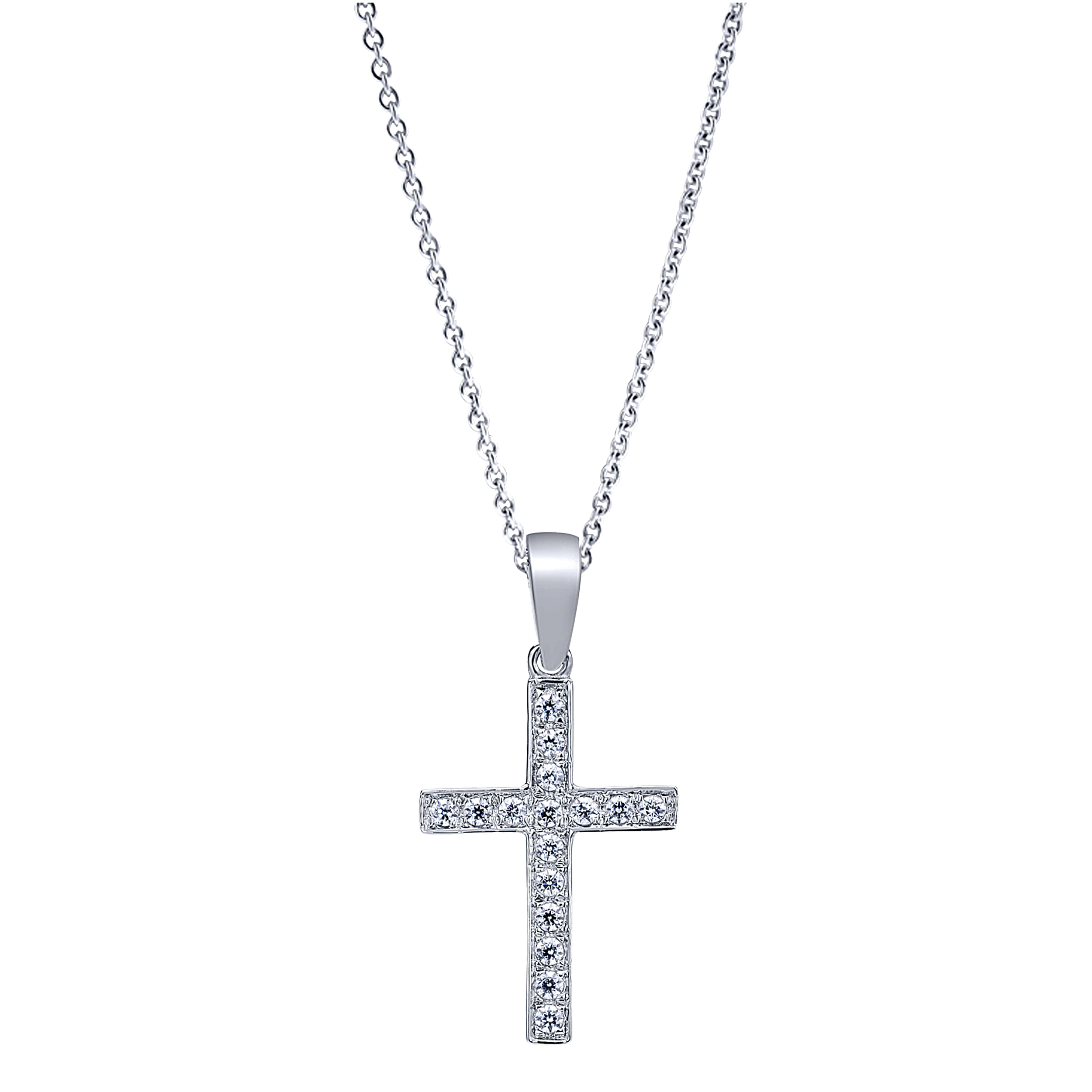 14K White Gold Diamond Cross Pendant Necklace - 0.11 ct - Shot 1