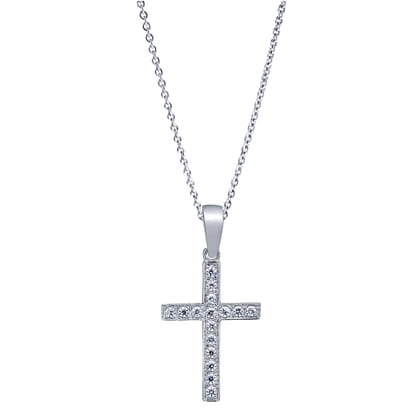 14K White Gold Diamond Cross Pendant Necklace