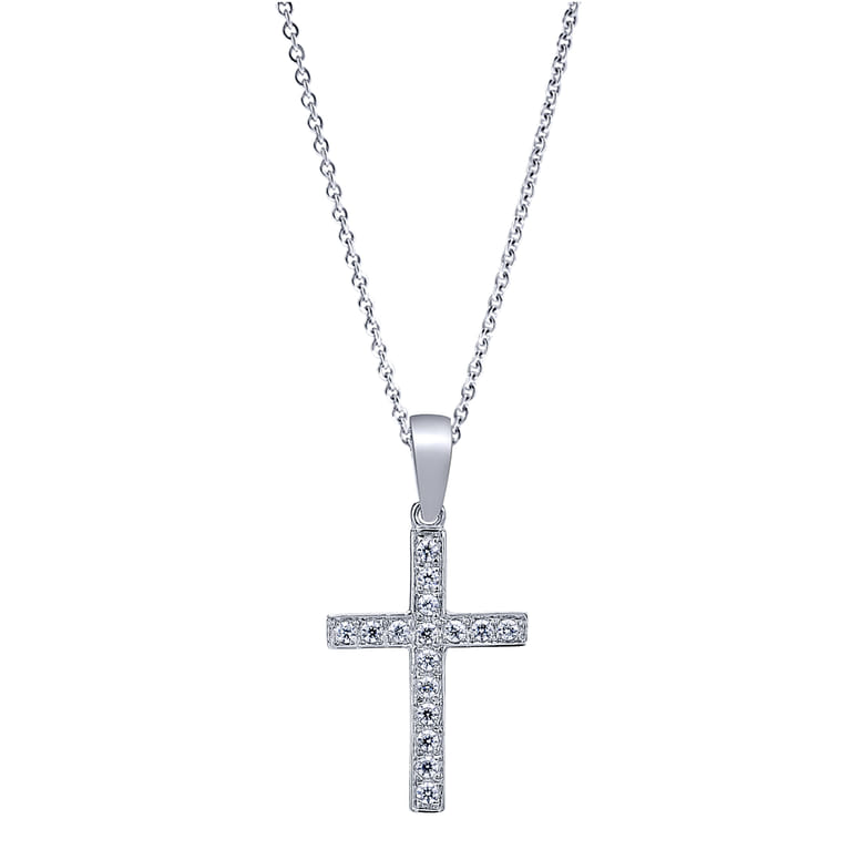 14K White Gold Diamond Cross Pendant Necklace - 0.11 ct - Shot 1