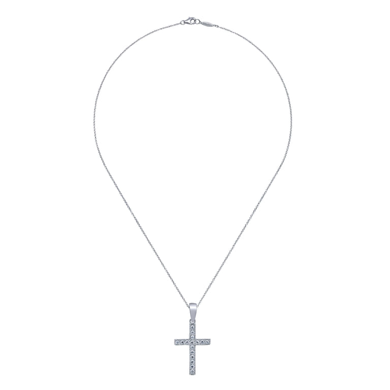 14K White Gold Diamond Cross Pendant Necklace - 0.11 ct - Shot 2