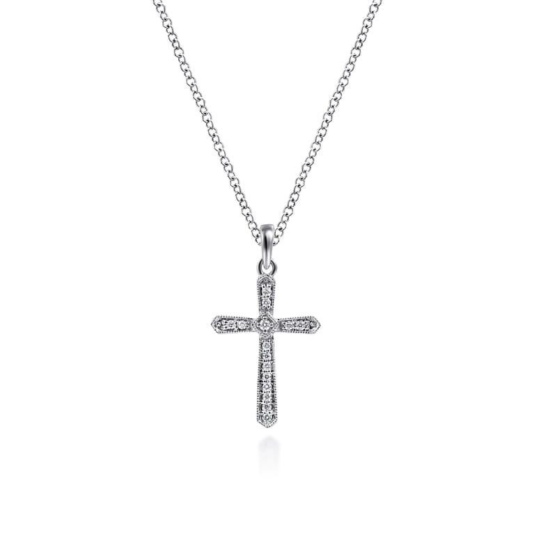 14K White Gold Diamond Cross Pendant Necklace - 0.07 ct - Shot 1