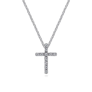 14K White Gold Diamond Cross Pendant Necklace