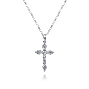 14K White Gold Diamond Cross Pendant Necklace
