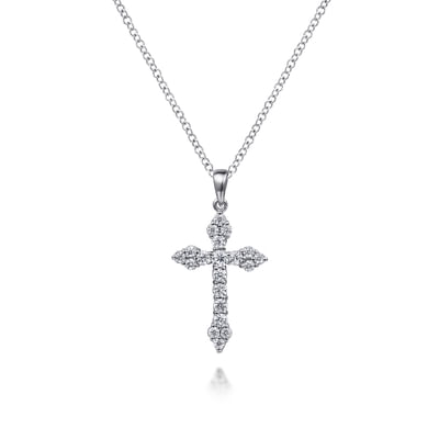 14K White Gold Diamond Cross Pendant Necklace