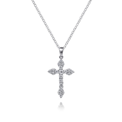 14K White Gold Diamond Cross Pendant Necklace