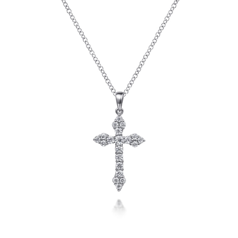 14K White Gold Diamond Cross Pendant Necklace - 0.6 ct - Shot 1