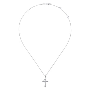 14K White Gold Diamond Cross Pendant Necklace