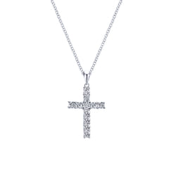 14K White Gold Diamond Cross Pendant Necklace