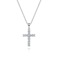 14K White Gold Diamond Cross Pendant Necklace
