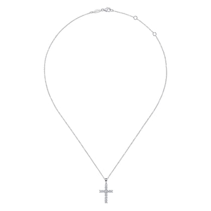 14K White Gold Diamond Cross Pendant Necklace