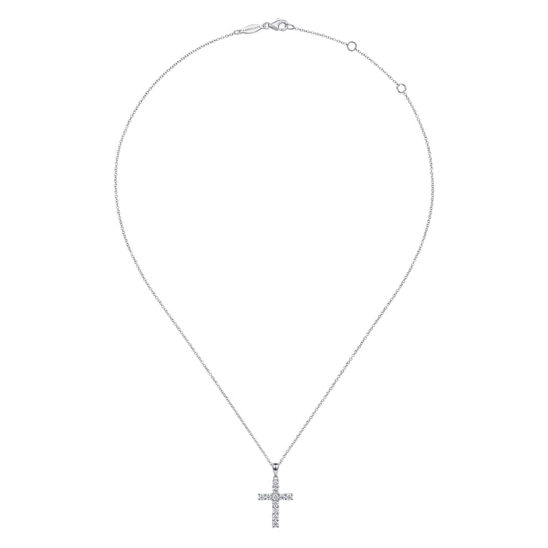 14K White Gold Diamond Cross Pendant Necklace - 0.65 ct - Shot 2