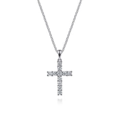 14K White Gold Diamond Cross Pendant Necklace