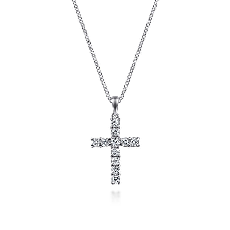 14K White Gold Diamond Cross Pendant Necklace - 0.45 ct - Shot 1