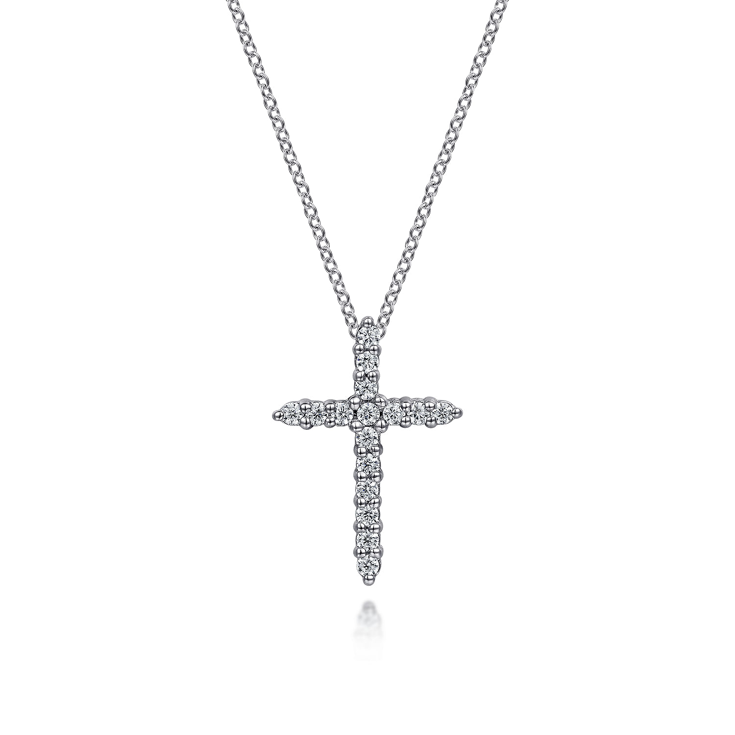 14K White Gold Diamond Cross Pendant Necklace
