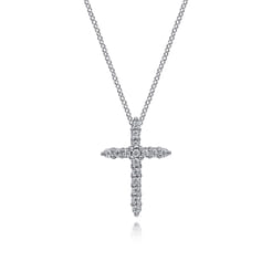 14K White Gold Diamond Cross Pendant Necklace