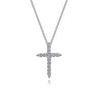 14K White Gold Diamond Cross Pendant Necklace