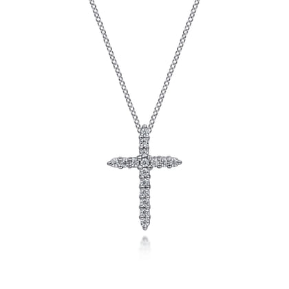 14K White Gold Diamond Cross Pendant Necklace
