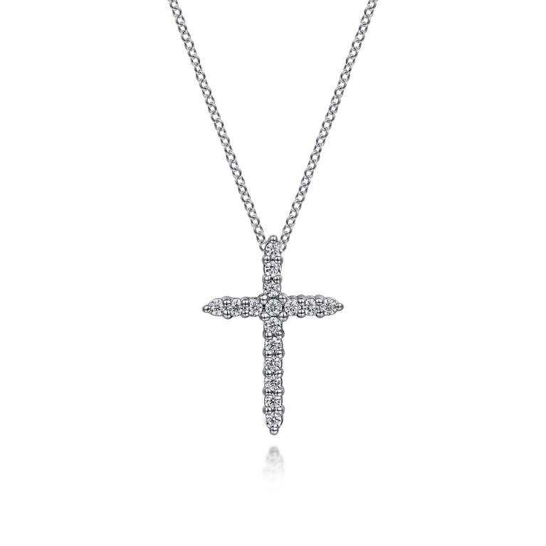 14K White Gold Diamond Cross Pendant Necklace - 0.3 ct - Shot 1