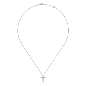 14K White Gold Diamond Cross Pendant Necklace