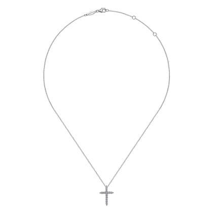 14K White Gold Diamond Cross Pendant Necklace