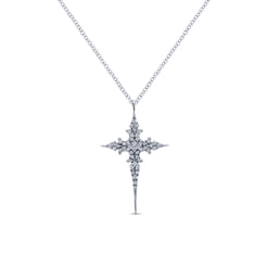 14K White Gold Diamond Cross Pendant Necklace