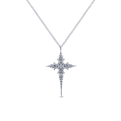 14K White Gold Diamond Cross Pendant Necklace