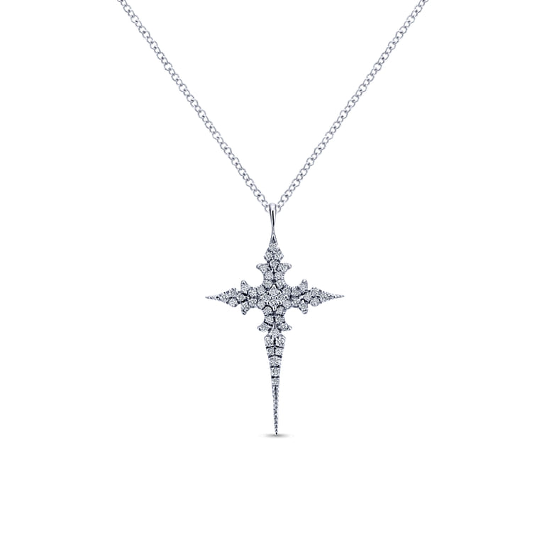 14K White Gold Diamond Cross Pendant Necklace - 0.2 ct - Shot 1