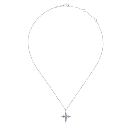14K White Gold Diamond Cross Pendant Necklace