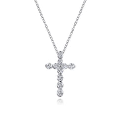 14K White Gold Diamond Cross Pendant Necklace