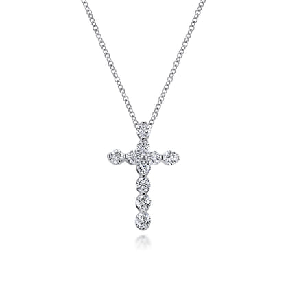 14K White Gold Diamond Cross Pendant Necklace