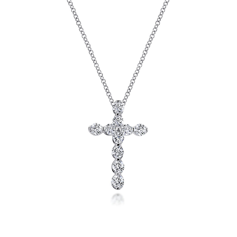 14K White Gold Diamond Cross Pendant Necklace - 0.75 ct - Shot 1