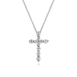 14K White Gold Diamond Cross Pendant Necklace