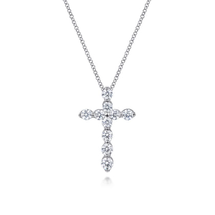 14K White Gold Diamond Cross Pendant Necklace