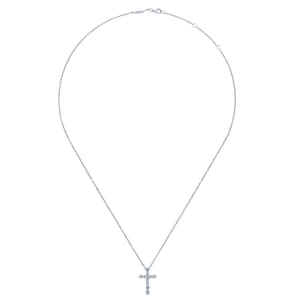 14K White Gold Diamond Cross Pendant Necklace