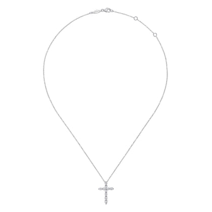 14K White Gold Diamond Cross Pendant Necklace
