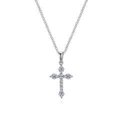 14K White Gold Diamond Cross Pendant Necklace