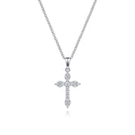 14K White Gold Diamond Cross Pendant Necklace